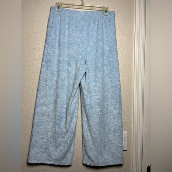 Z Supply Light Blue Ribbed French Terry Wide Leg Knit Pants. Elastic Waist. Soft - Picture 14 of 16